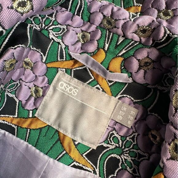 ASOS  ~ Lilac Green Gold Floral Jacquard "Trinny" Coat - Picture 3 of 17